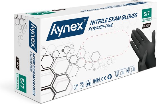 Hynex Gants Jetables Nitril 100 pièces Sans Poudre Noir S